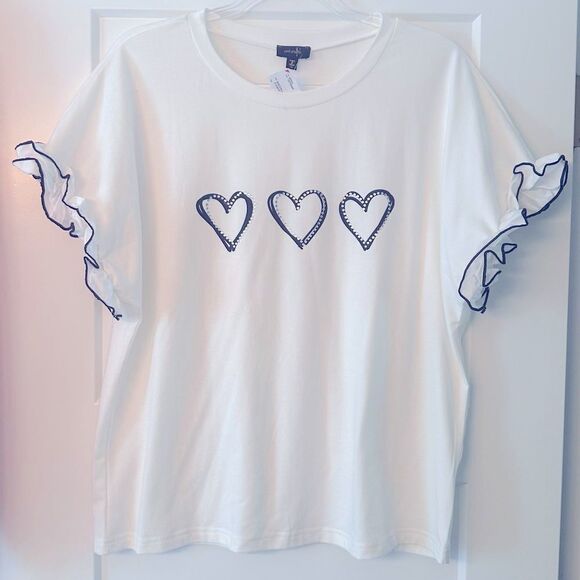 On Twelfth Rhinestone Hearts T-shirt - Picture 1 of 6